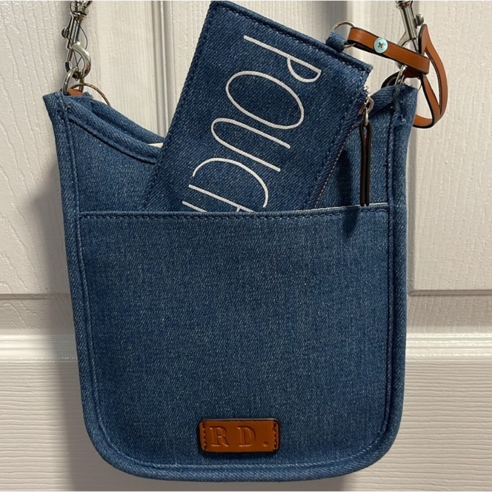 Rae Dunn Denim Canvas small Crossbody with change zip purse